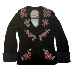 Joystick Black Corduroy Embroidered “Love Forever” Bohemian Blazer Size Small